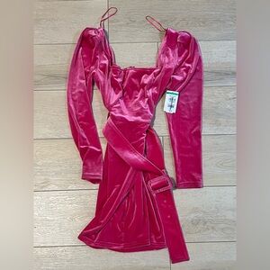 Blu Pepper Hot Pink Velvet Belted Dress | Medium | NWT Elegant Style